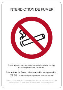 Affichage obligatoire interdiction de fumer au travail -format autocollant